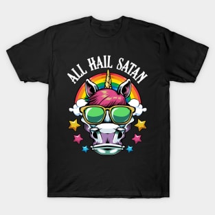 Unicorn - All Hail Satan - Rainbow T-Shirt